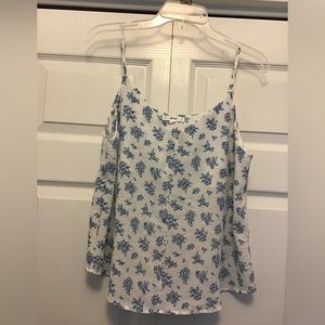 NWOT MINE blue andb white floral Cami top size large